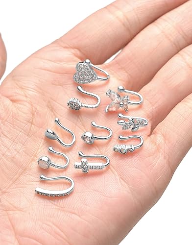 Miniatura 6 de Akeoqi 16 24 piercings de nariz de imitación africana con incrustaciones de circonita cúbica con clip en forma de estrella, flor, hoja, corazón,