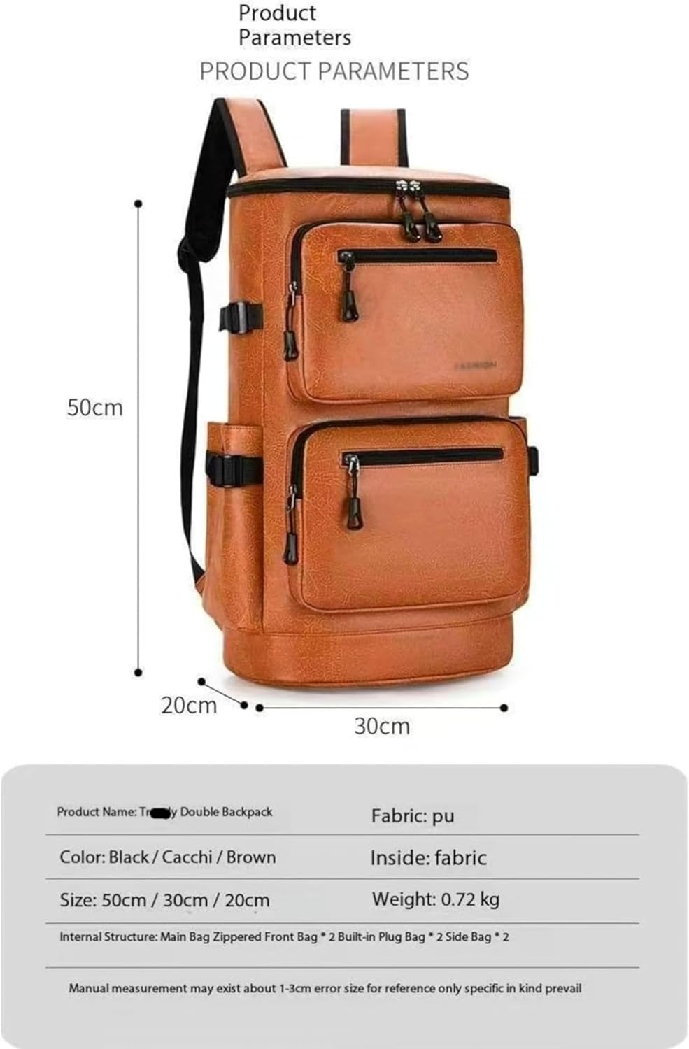 Travel Backpack For Business,Portable Travel Backpack,Lightweight Large Compartment Backpack, School Weekend Day Bag (Brown,Large) - Image 3