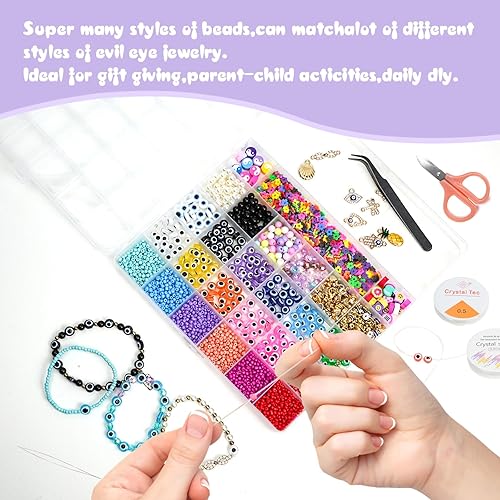 Miniatura 4 de JQEEYGV Juego de 3380 cuentas contra el mal de ojo para hacer joyas, pulseras contra el mal de ojo con cuentas de arcilla de 0.118 pulgadas, cuentas