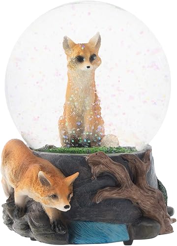 Elanze Designs Clever Fox Friends - Globo de nieve con purpurina musical resistente de 3.937 in (3.937 in), decoración de mesa mágica, mesa de