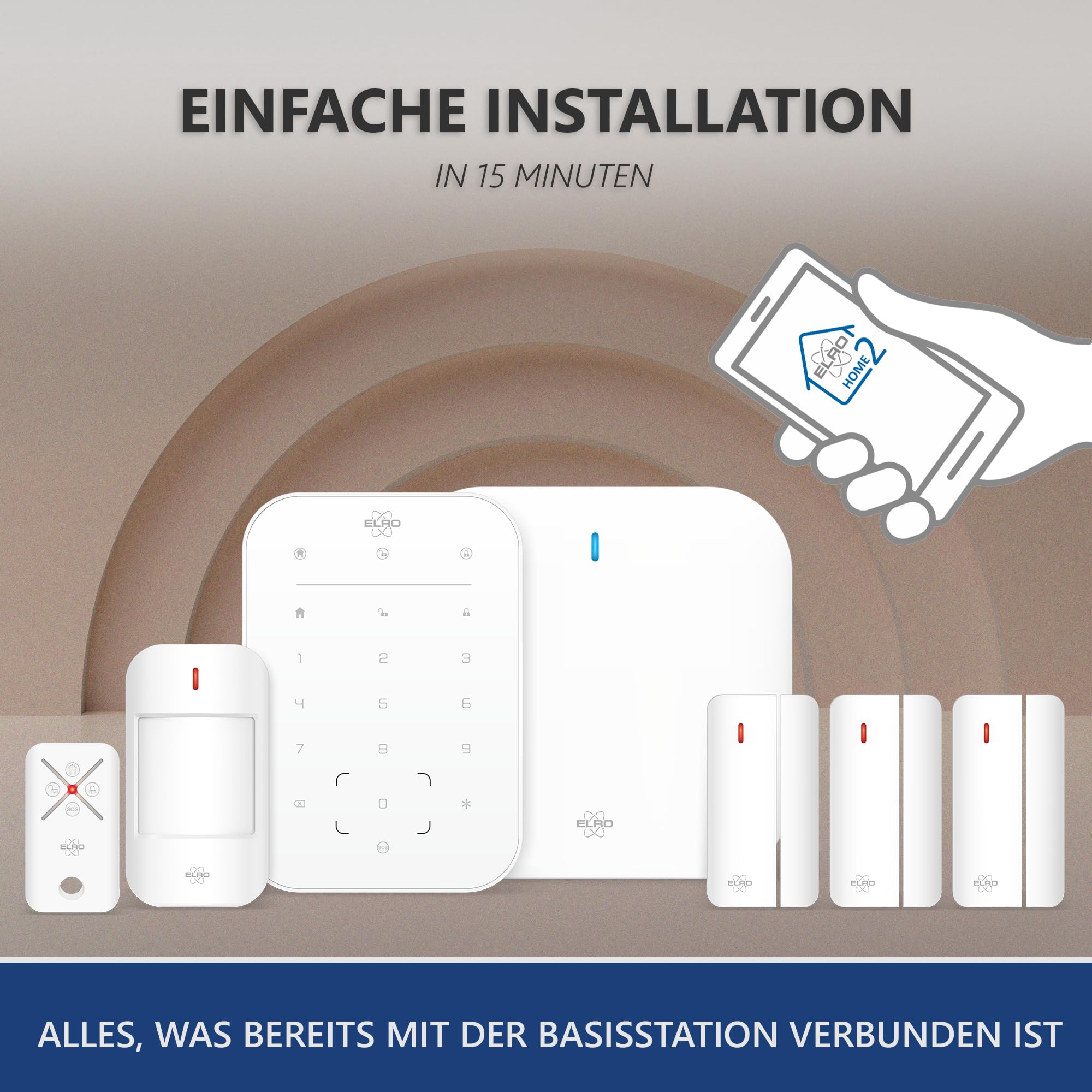 ELRO AS98S Home2 Intelligentes Drahtloses Alarmsystem – WLAN – GSM-Funktion – Testsieger – Mit Basisstation, Bedienfeld, Bewegungsmelder, 3 Tür-/Fensterkontakten und Fernbedienung