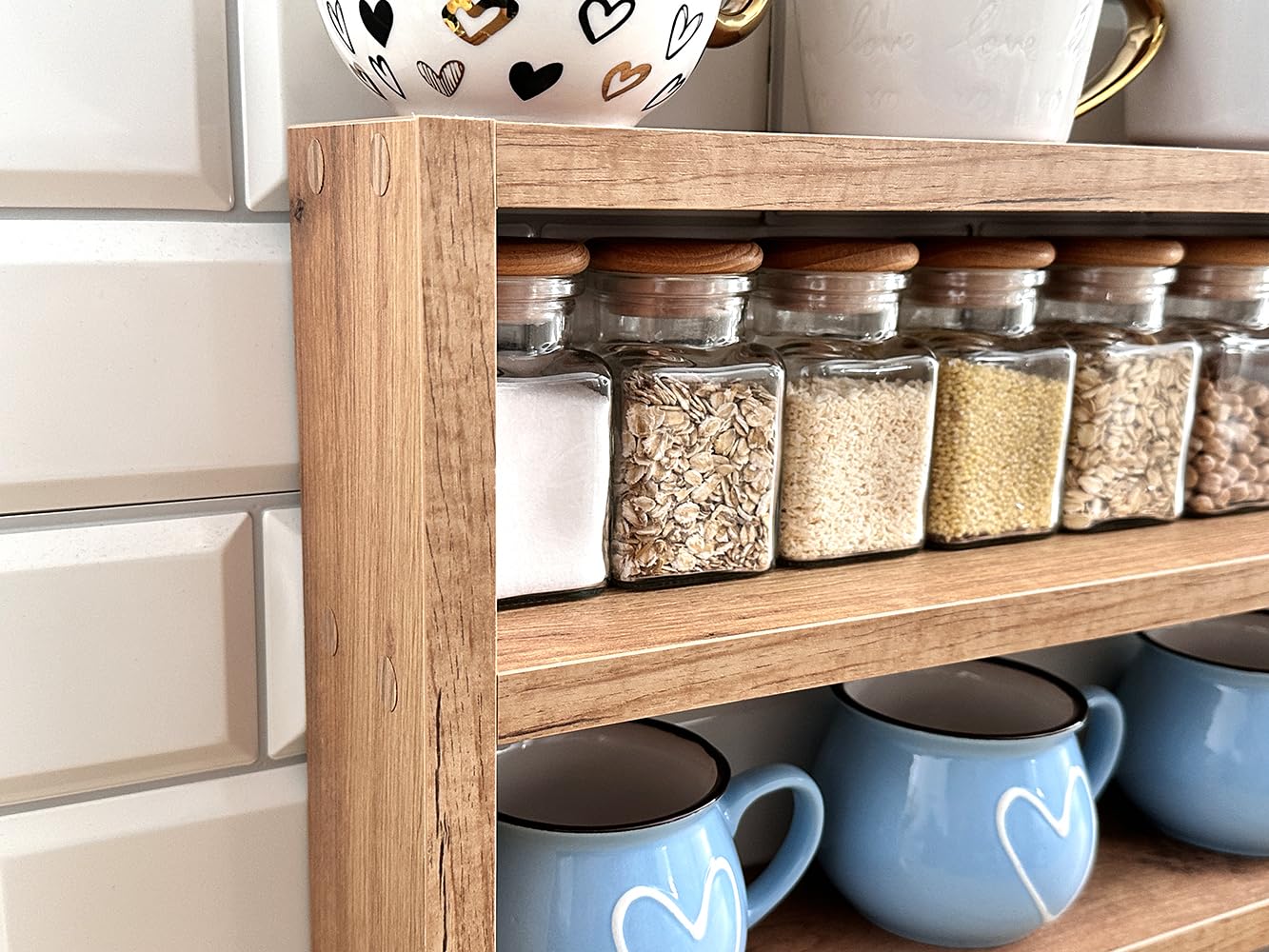 Portaspezie da cucina - Supporto per spezie e tazze | Pratico organizer per piano di lavoro e utensili da cucina | Rovere 12