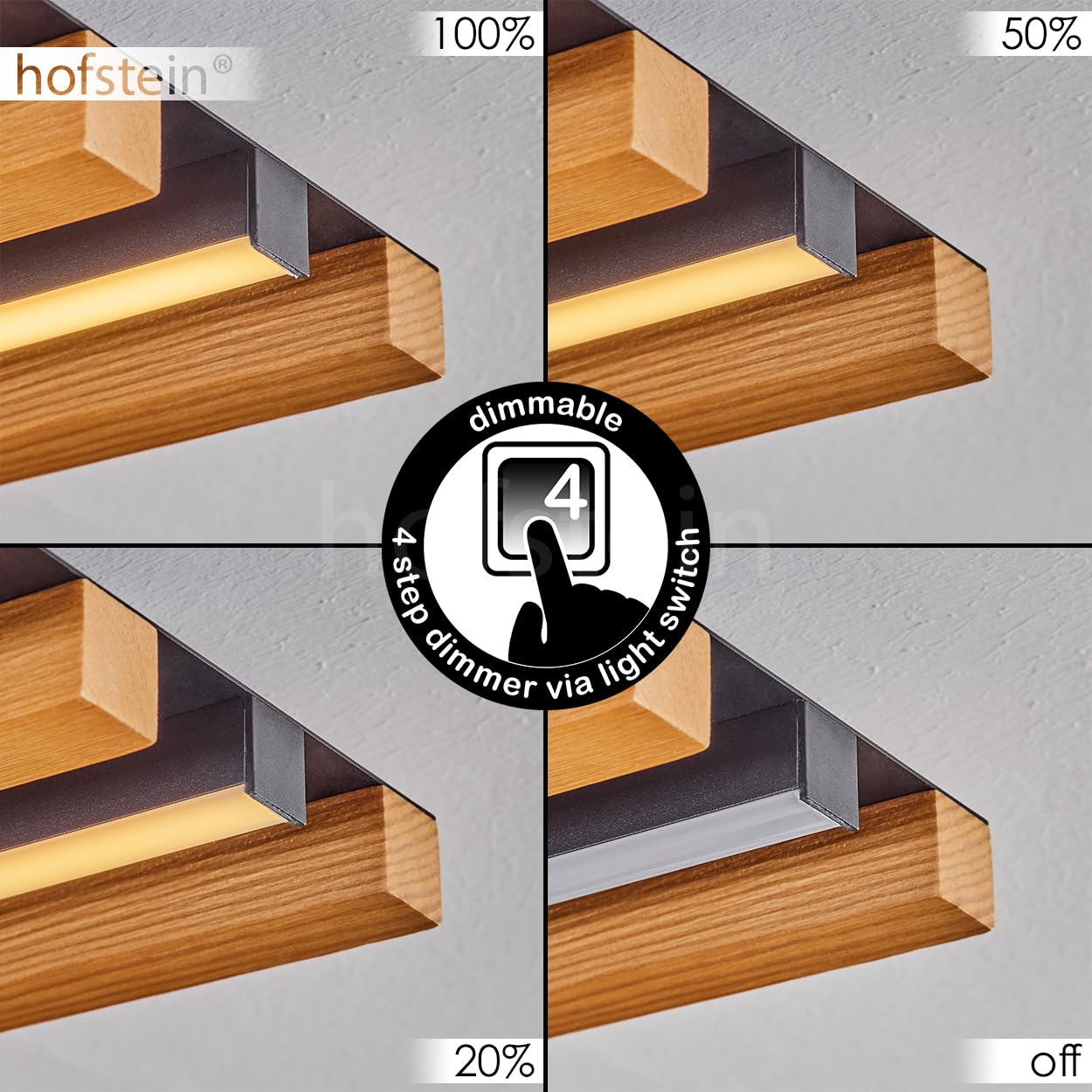 LED Deckenleuchte Favorina, dimmbare Deckenlampe aus Metall/Holz/Kunststoff in Schwarz/Natur/Weiß, 30 Watt, 3400 Lumen, 3000 Kelvin, Länge 81 cm, dimmbar über Lichtschalter