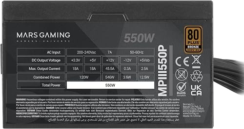 Mars Gaming MPIII550P, ATX-Netzteil 550W, 5 Jahre Garantie, APFC, 120 mm FDB-Lüfter AI-RPM, SMD-Technologien, Japanische 105º-Kondensatoren, Ummantelte Premium-Kabel, Schwarz - 5