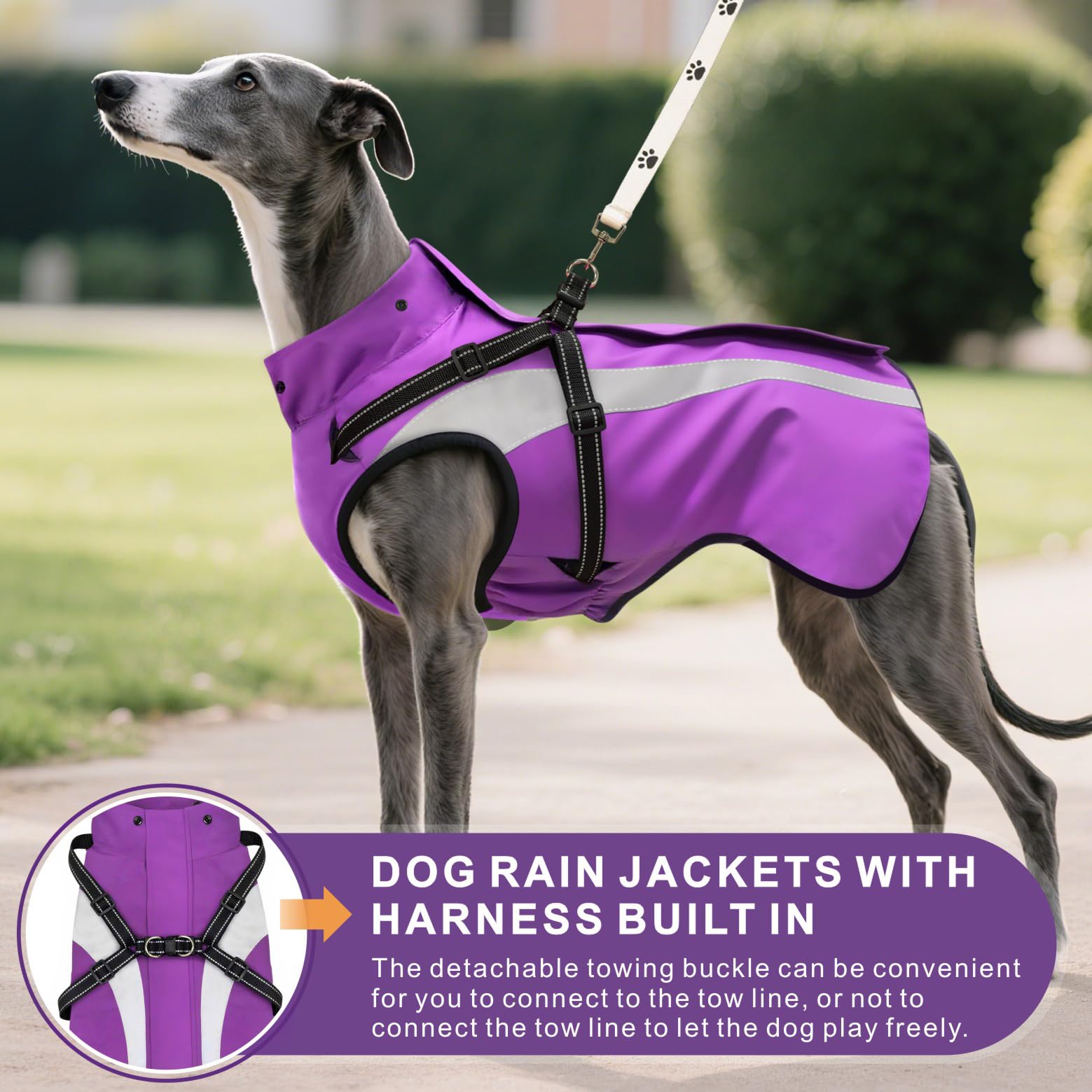 Oslueidy Dog Raincoat Waterproof Raincoats for Dog Reflective Dogs Rain Jackets with Hood Hoodie Pet Rain Poncho Coat for Small Medium Large Dogs Puppies S-XXL (Purple - Image 4