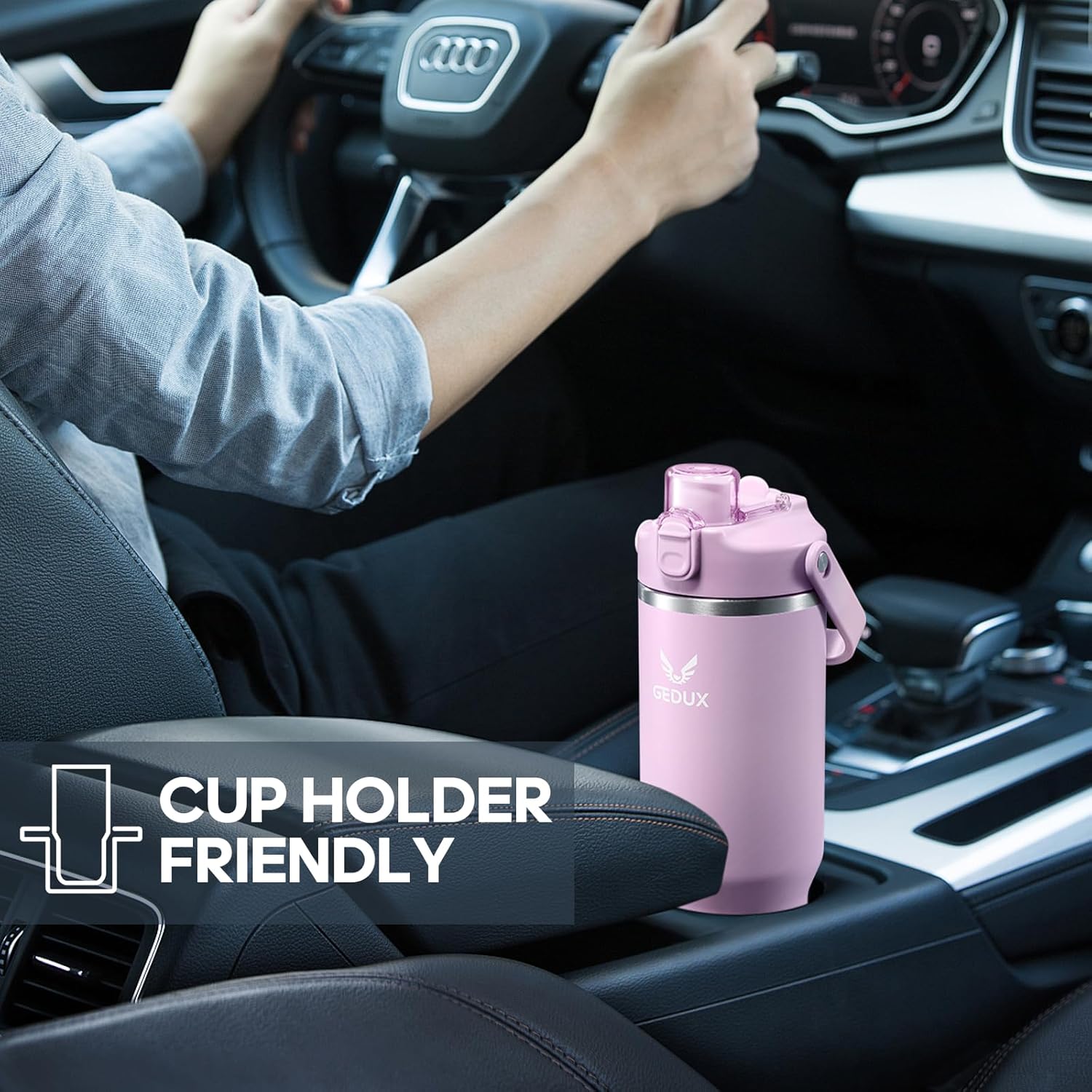 32 oz Stainless Steel Tumbler with Handle and Straw, Vacuum Insulated Water Bottle with 2-in-1 Lid (Chug/Straw) and Silicone Boot,Keeps Drinks Hot and Cold - Image 6