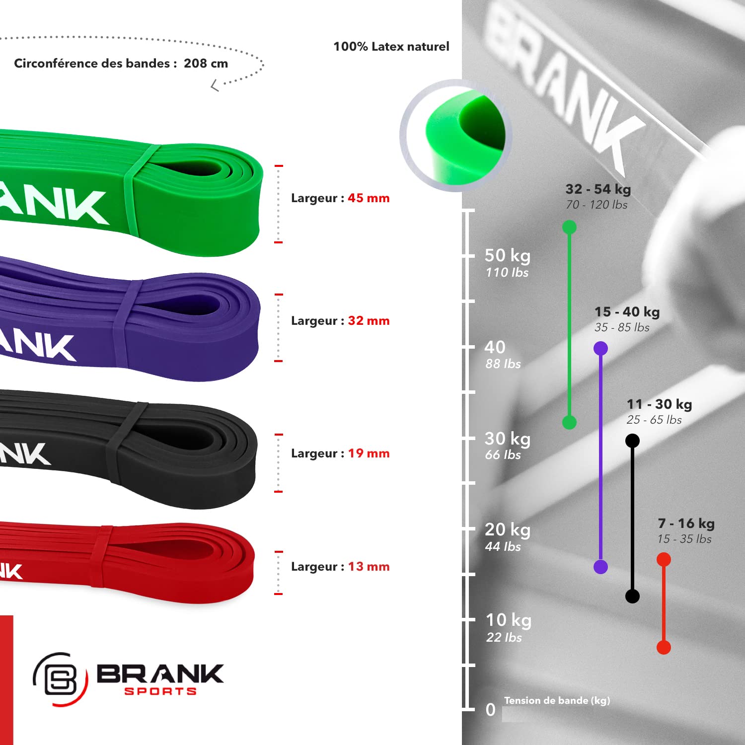Bande de resistance Elastique Musculation et fitness | A l'unité ou en Pack | Elastique sport, matériel indispensable pour le sport à la maison, le fitness ou le crossfit | Marque Française