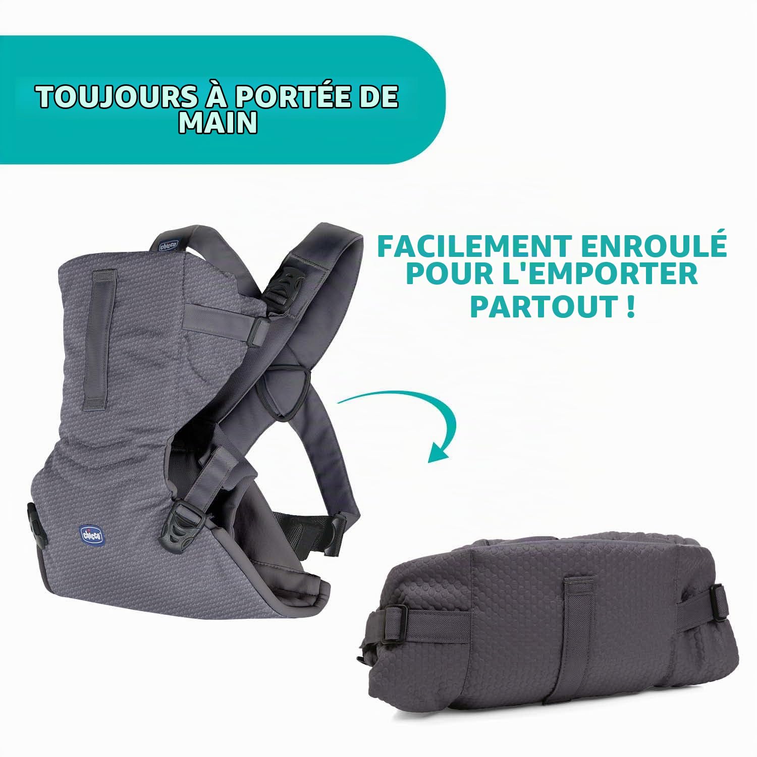 Chicco Easyfit Porte-bébé Ergonomique pour Nourrissons et Enfants de la Naissance à 9 Kg, Porte-bébé physiologique, Simple à Porter, Face à Maman et Face à la Route, Support pour Tête et Cou, Gris