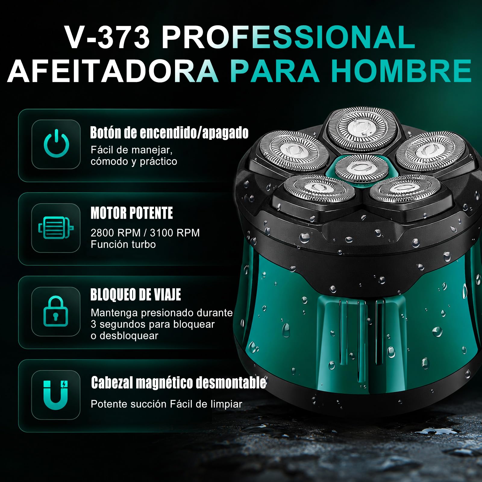 VGR 373 Afeitadora Cabeza Hombre 6D, Máquina Afeitar Cabeza, IPX5, Viaje