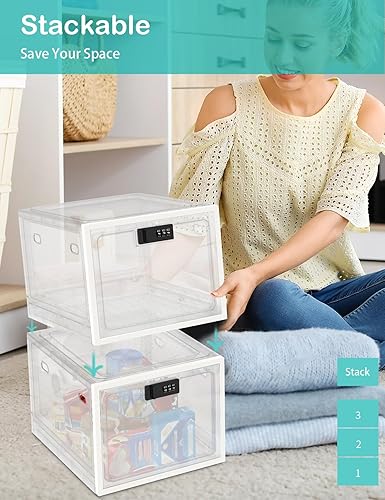 Vista 4 de Caja de bloqueo grande para medicamentos seguros, caja de almacenamiento con cerradura para refrigerador/aperitivos, cajas de bloqueo para teléfono