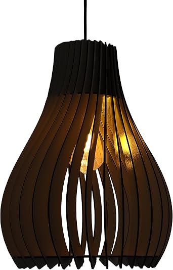 Vialux 14 Renk Modern Ahşap Bohem Rustik Avize Tekli Sarkıt Lamba Butik Otantik Aydınlatma Cafe Salon Mutfak Yemek Masası Avize (Siyah) [Enerji Sınıfı A+++]
