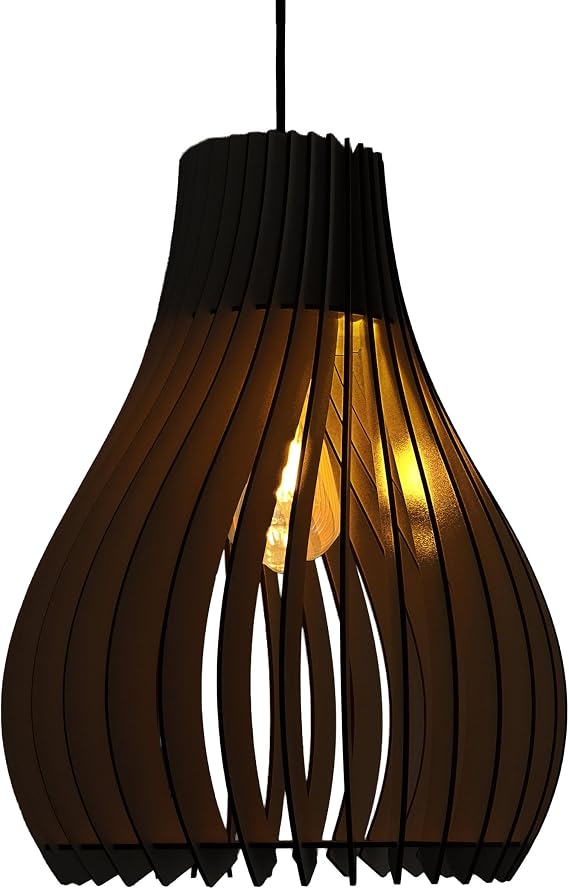 Vialux 14 Renk Modern Ahşap Bohem Rustik Avize Tekli Sarkıt Lamba Butik Otantik Aydınlatma Cafe Salon Mutfak Yemek Masası Avize (Siyah) [Enerji Sınıfı A+++]