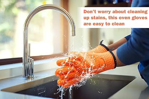 Miniatura 5 de Burfield Guantes de silicona para horno, resistentes al calor, guantes de silicona para horno, largos, impermeables, antideslizantes, para cocinar,