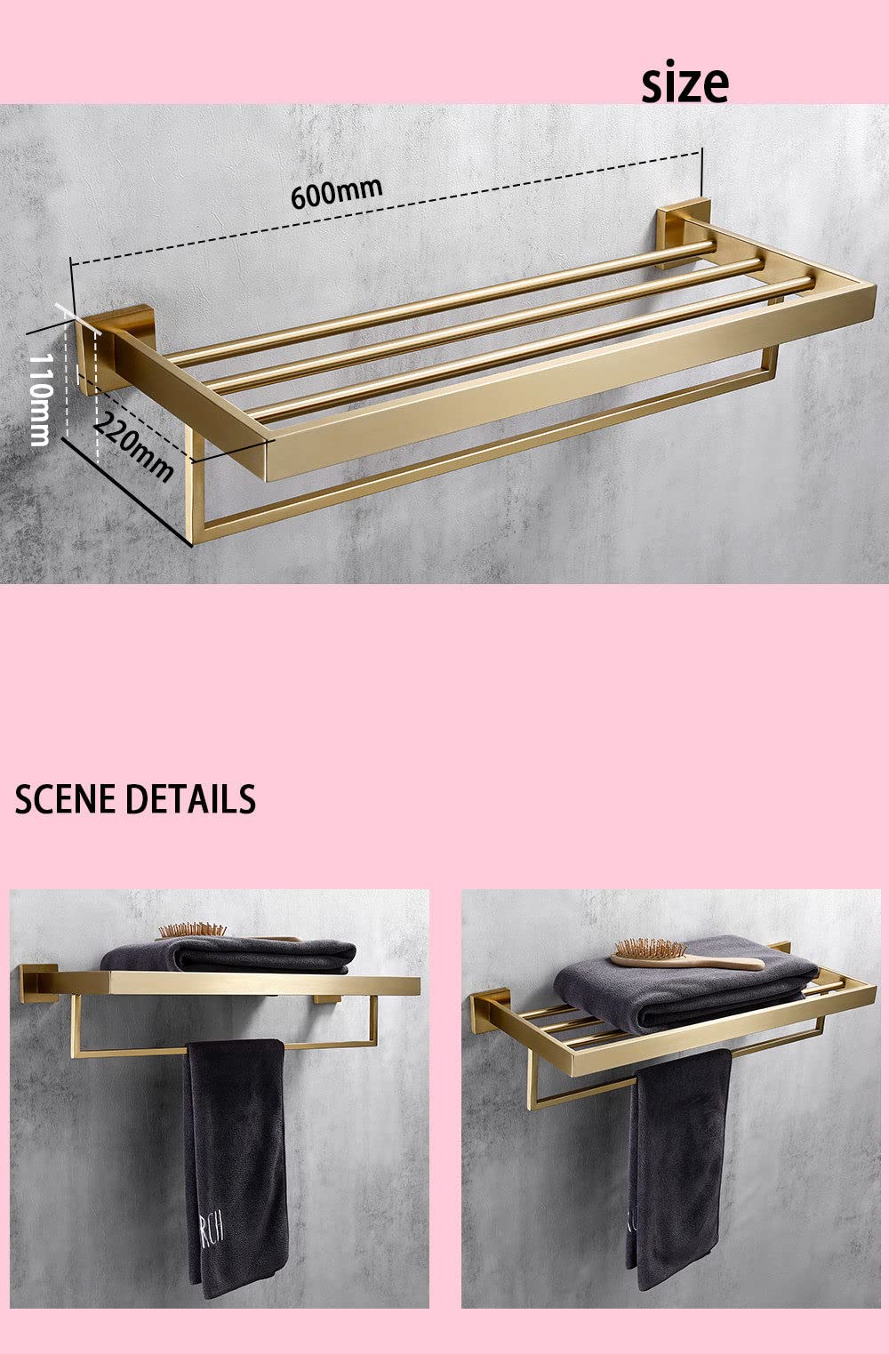 Juego de Accesorios de baño de Oro Cepillado Soporte de Rollo de Papel higiénico de Montaje en Pared Toallero Percha para Batas Kit de Accesorios de Acero Inoxidable, Soporte de Papel higiénico, 01
