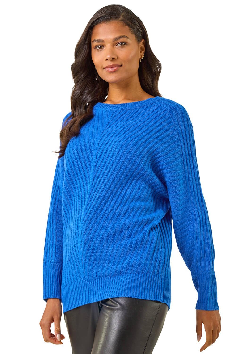 Roman Women's Royal Ribbed Geometric Print Batwing Jumper In Size 12