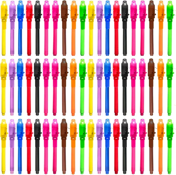 SCStyle Invisible Ink Pen 60Pcs Spy Pen with UV Black Light Magic Spy Marker Kid Pens for Secret Message and Birthday Party,Writing Secret Message for Easter Day Halloween Christmas Party Bag Gift