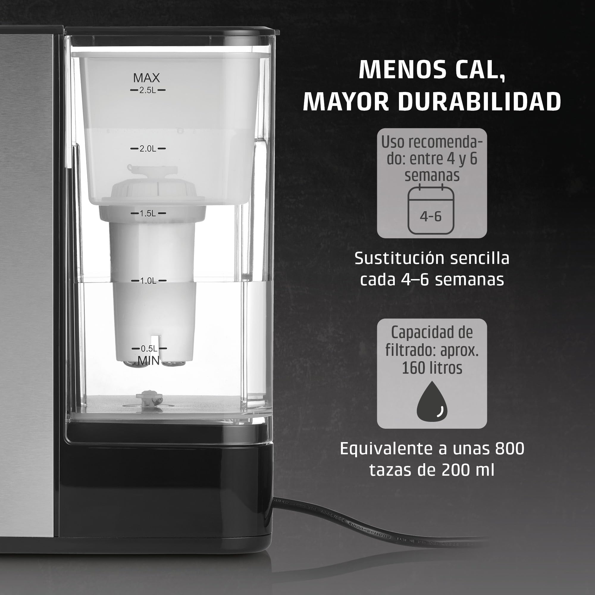 CASO filtro de agua de repuesto (juego de 6) - compatibles con todos los dispensadores de agua caliente CASO - Reduce la cal, cloro y contaminantes