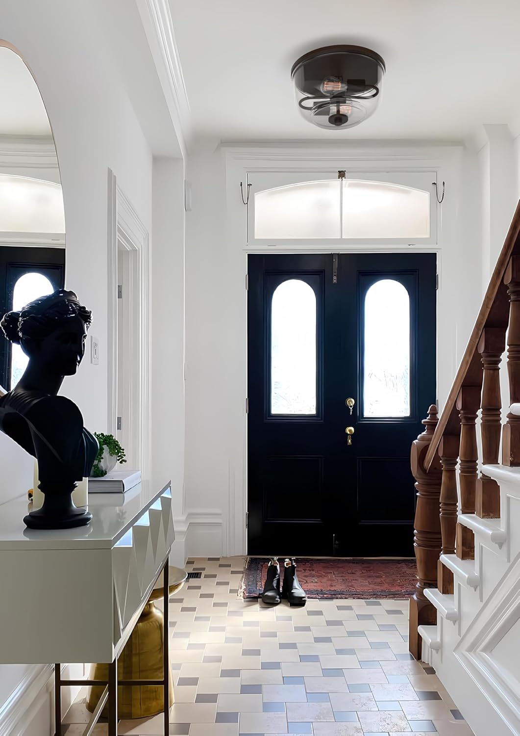 Voca Modern 2-Light Flush Mount Ceiling Light with Clear Glass Shade in Brushed Dark Bronze Finish for Hallway, Entryway, Passway, Dining, Bedroom, Garage, Kitchen, Balcony, Living Room