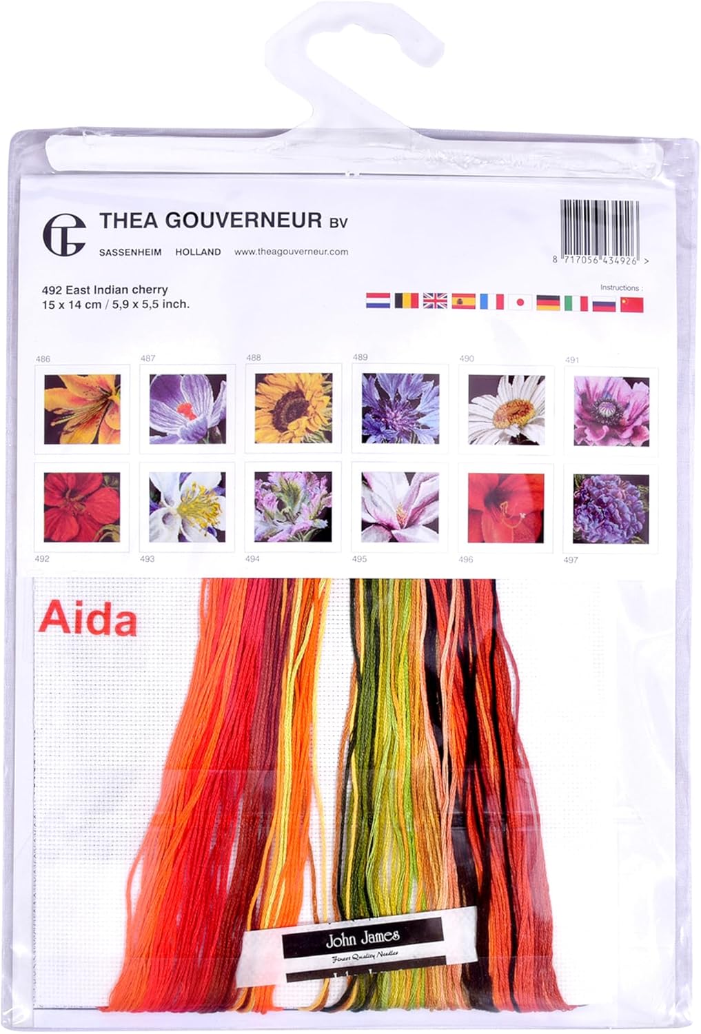 Thea Gouverneur Cross Stitch Kit 5.75"X5.5"-East Indian Cherry On Aida (18 Count)
