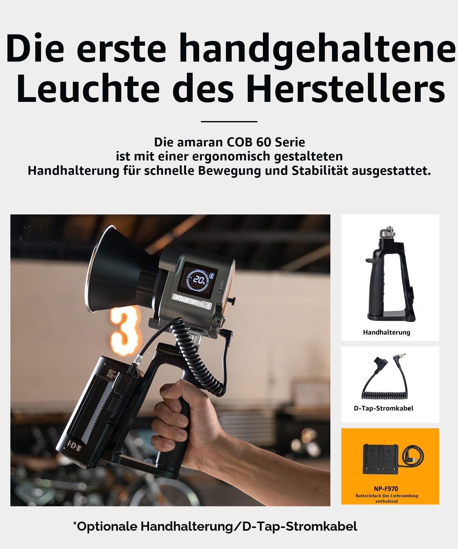 Amaran 60x S - LED Dauerlicht für Fotografen, Studio - Monolight Punktquelle, Zweifarbiges Videolicht 65W 2.700-6.500K, unterstützt Batteriebetrieb, App-Steuerung, Bluetooth 5.0 Mesh, Bowens-Halterung