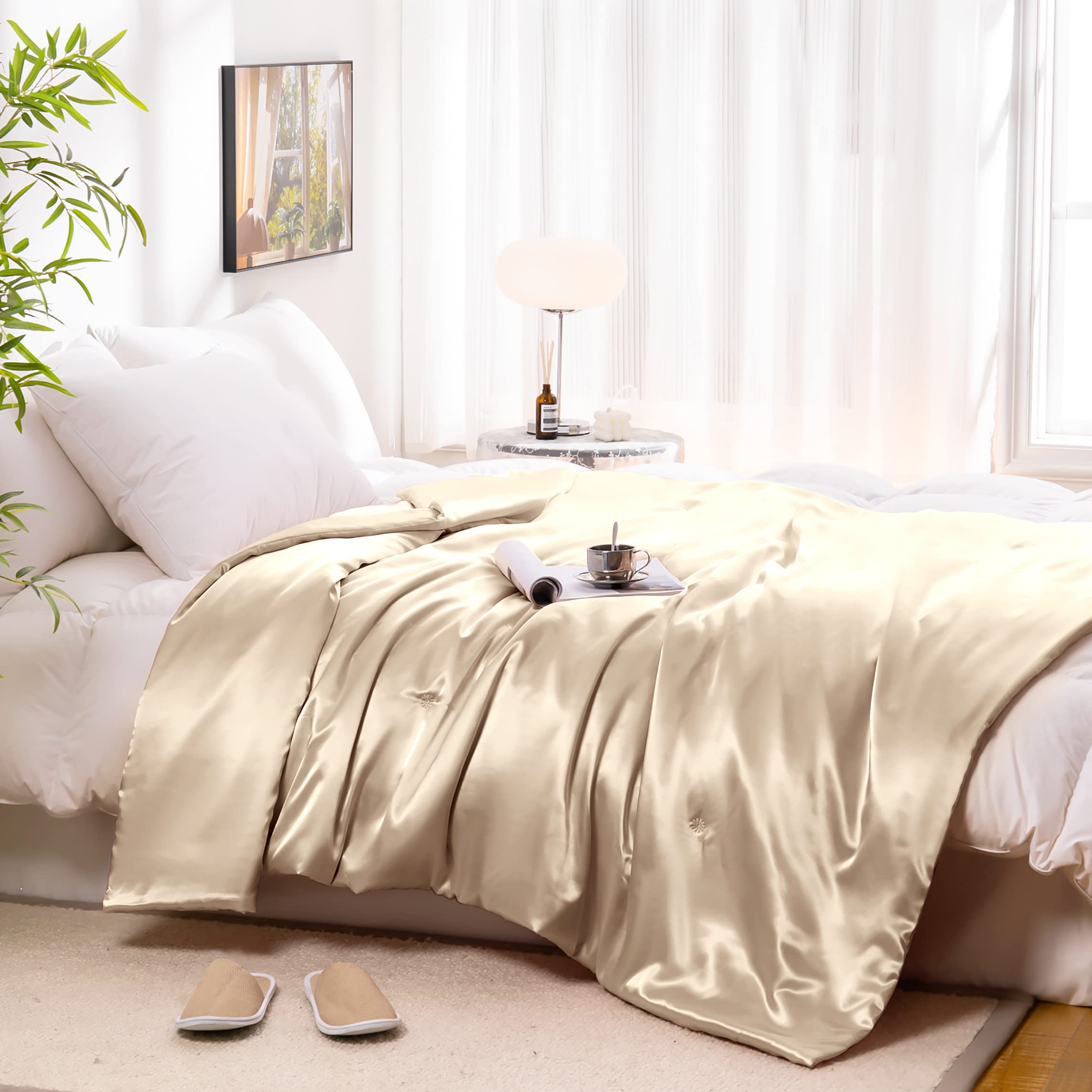 Amazon｜Vonty Taupe サテン スローブランケット 60 x 80インチ