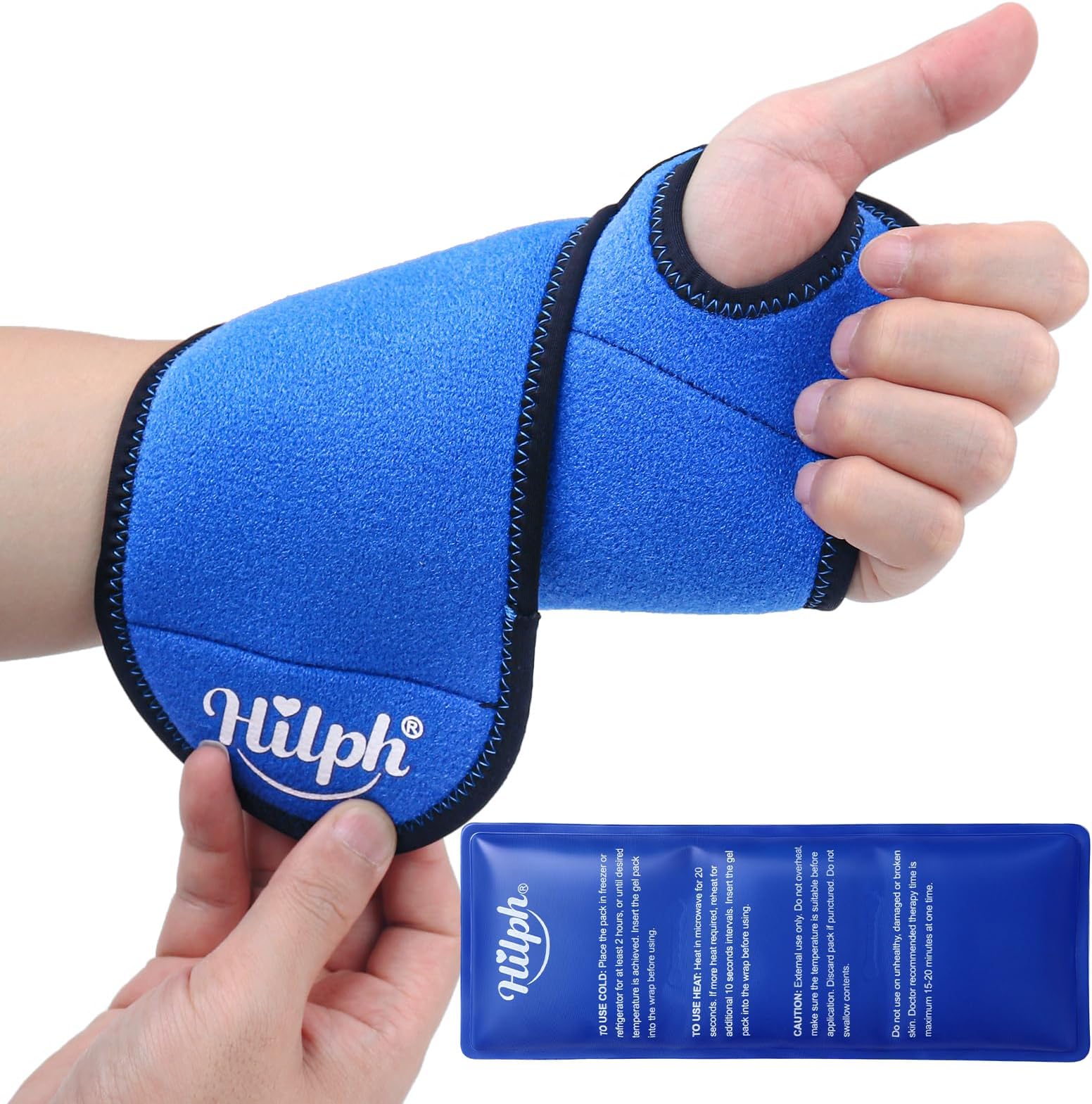 Hilph Wrist Ice Pack Wrap - Reusable Gel Pack for Carpal Tunnel Relief, Hand Support Brace With Hot & Cold Therapy for Tendonitis, Tenosynovitis, Rheumatoid Arthritis