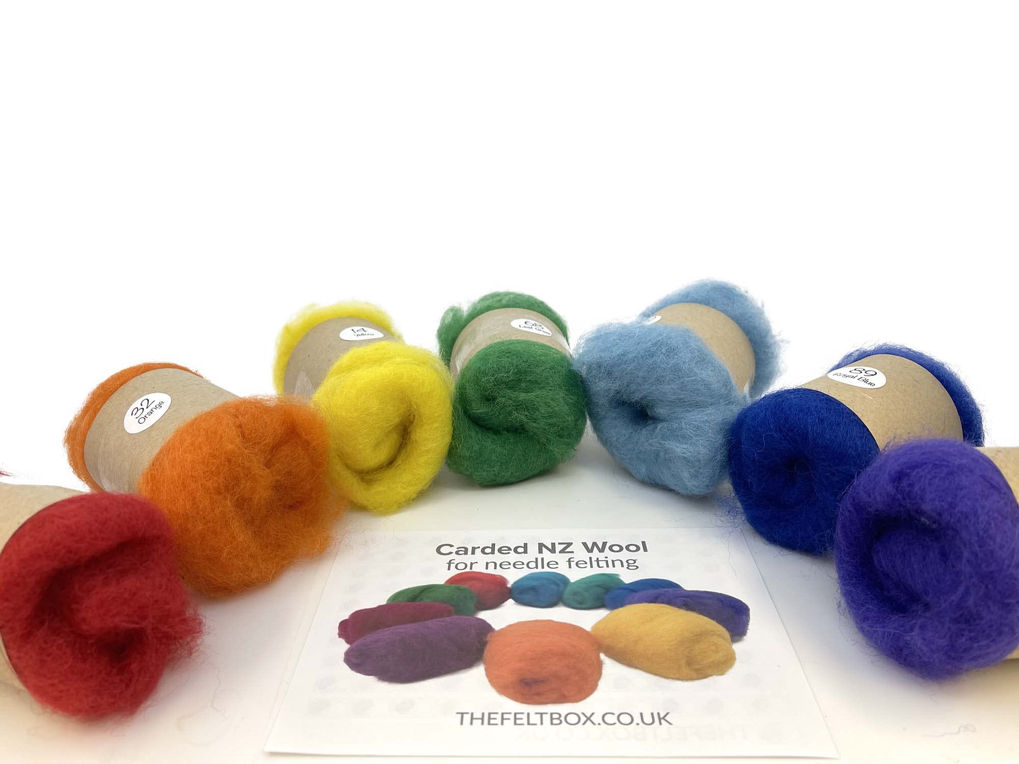 The Felt Box Needle Felting Wool, Bright Rainbow Set 7 Colours x 20g (140g Total) Carded Wool Batts - Image 2