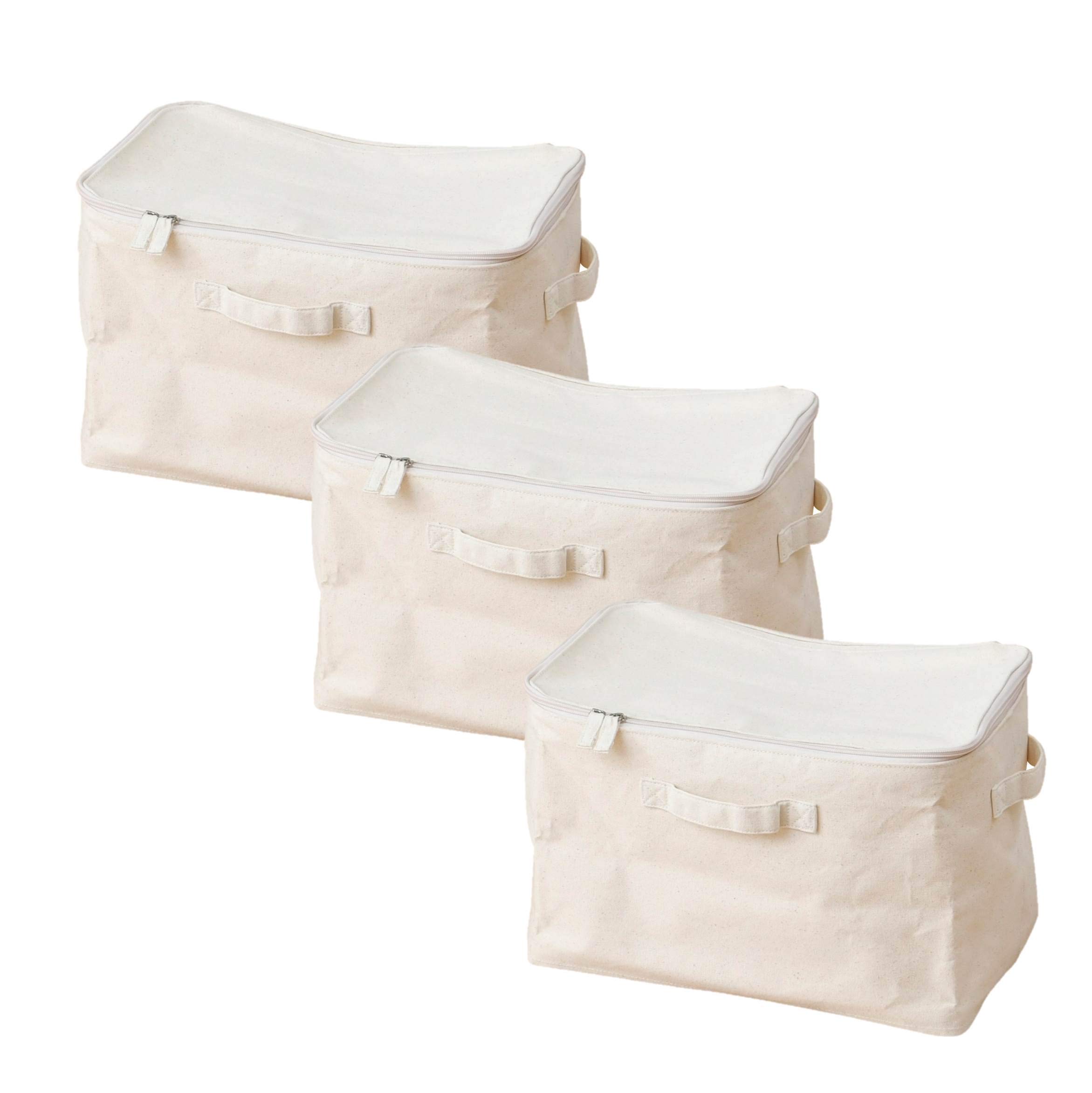 Yamazen YTC-TNB3PFL(CN) Storage Box with Lid, Set of 3, Compatible with Color Box (Can Be Wiped Inside/Foldable), 100% Cotton (Cotton Natural)