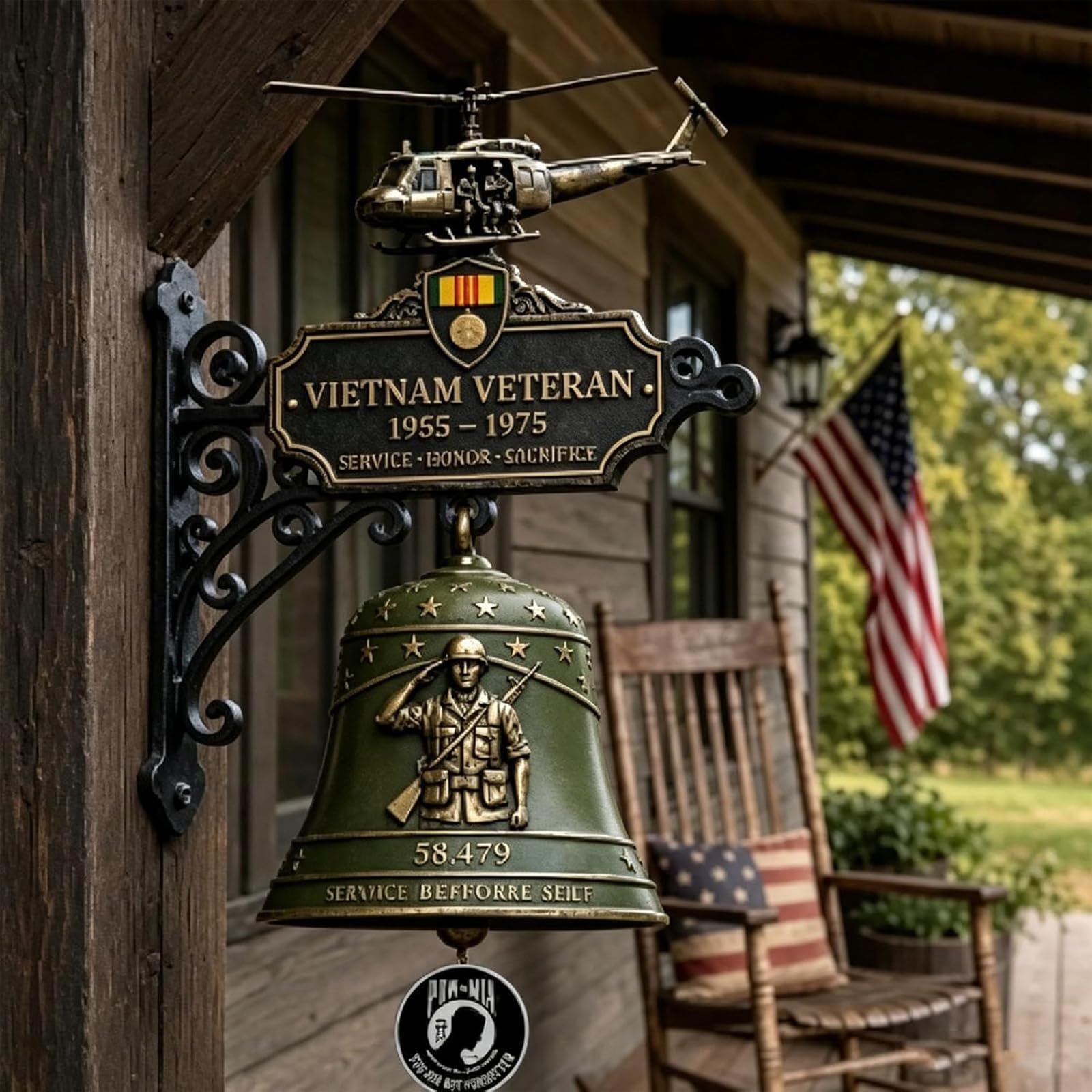 Generic Vietnam Veteran Tribute Wall Bell Multi Purpose Honor Sacrifice Decor Bell Weather Resistant Outdoor Wall Decorative Doorbells for Patios&Porches&Memorial Spaces (A)