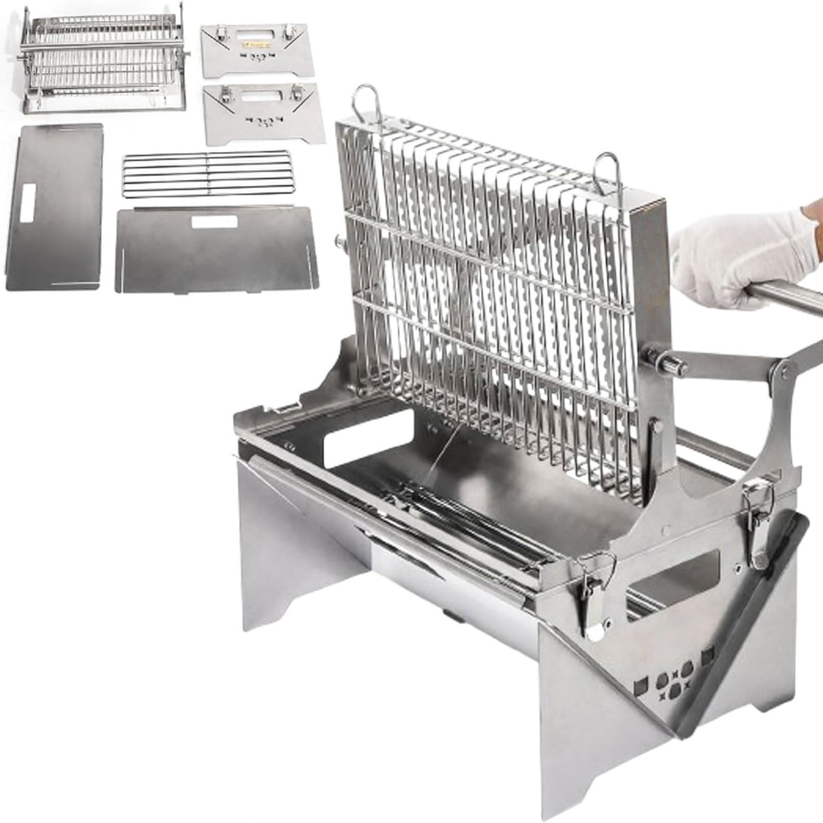 YXFAZPP Portable 360° Rotating Barbecue Charcoal Grill, Stainless Steel Flipping Barbecue Cooking Grills, Folding Detachable Camping Charcoal BBQ Grill (Gas)