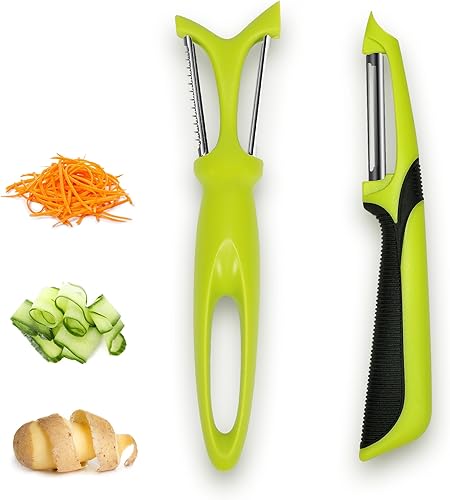 Peladores para cocina, peladores en Y 2 en 1 y peladores de verduras de acero inoxidable, súper afilados con mango ergonómico antideslizante y hoja
