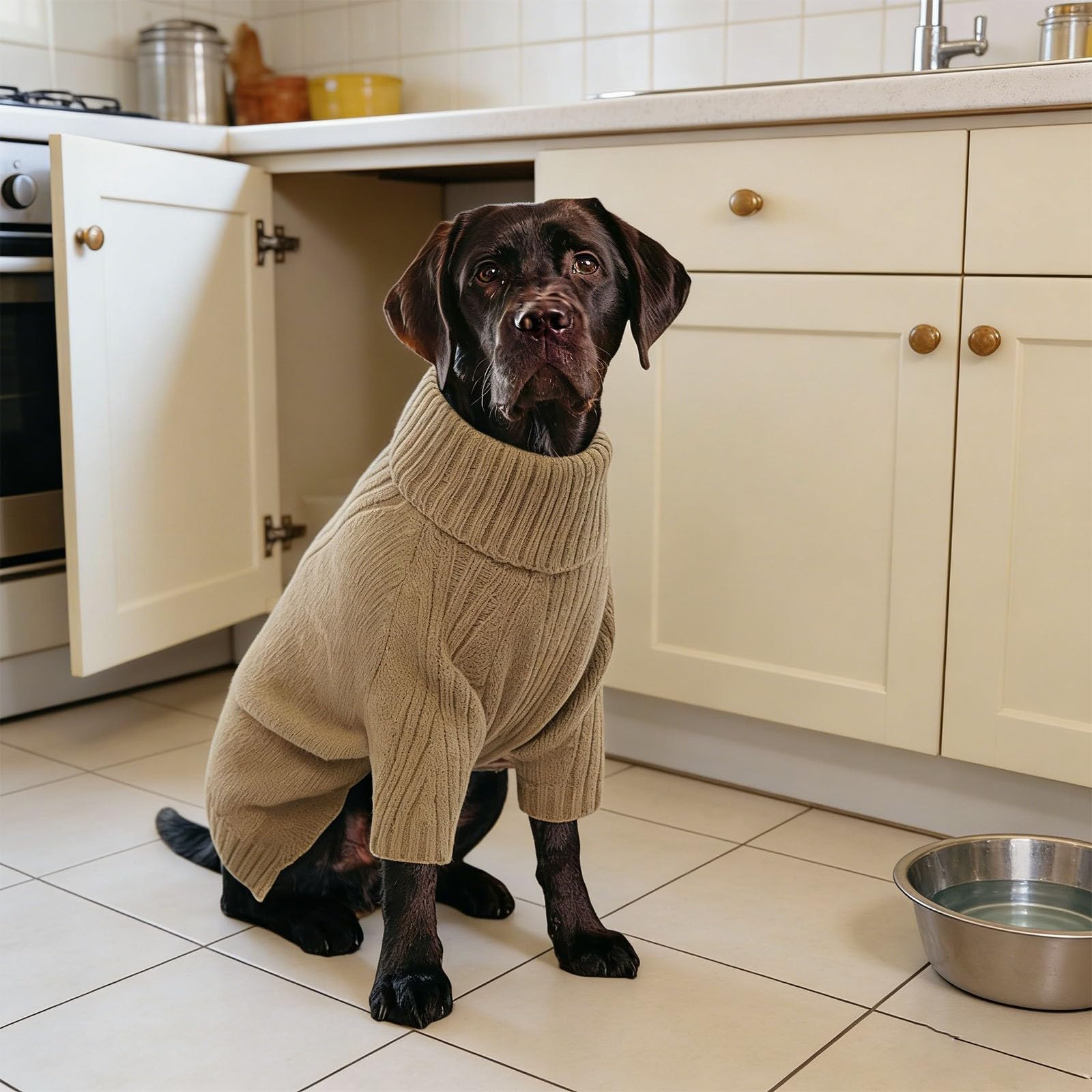 Hundepullover, Thermostrick, Großer Hundepullover, Hundepullover Mit Rollkragen, Hundesweatshirt Für Extra Große Hunde,Elastisch Hundmantel, Kaltes Wetter Hundebekleidung (Khaki, S)