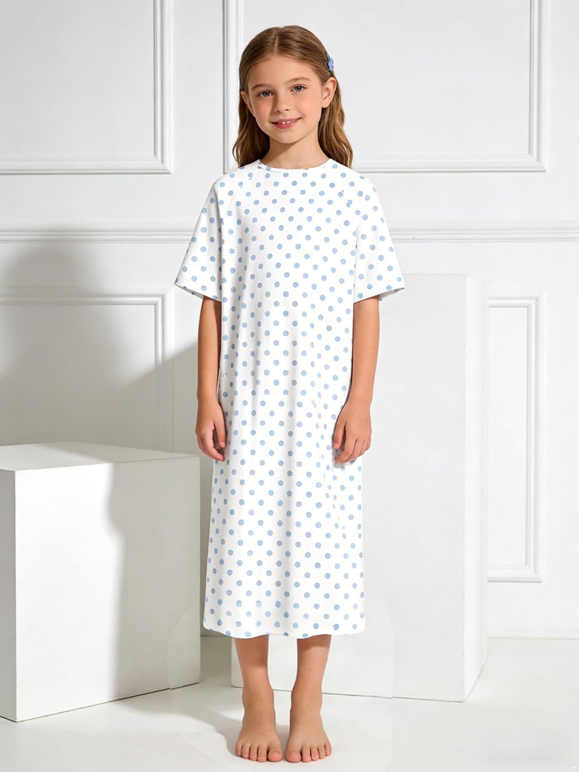 Girls Hospital Patient Gowns Short Sleeve Post Shoulder Surgery Dress Back Split Self-Tie Tear Away Clothes