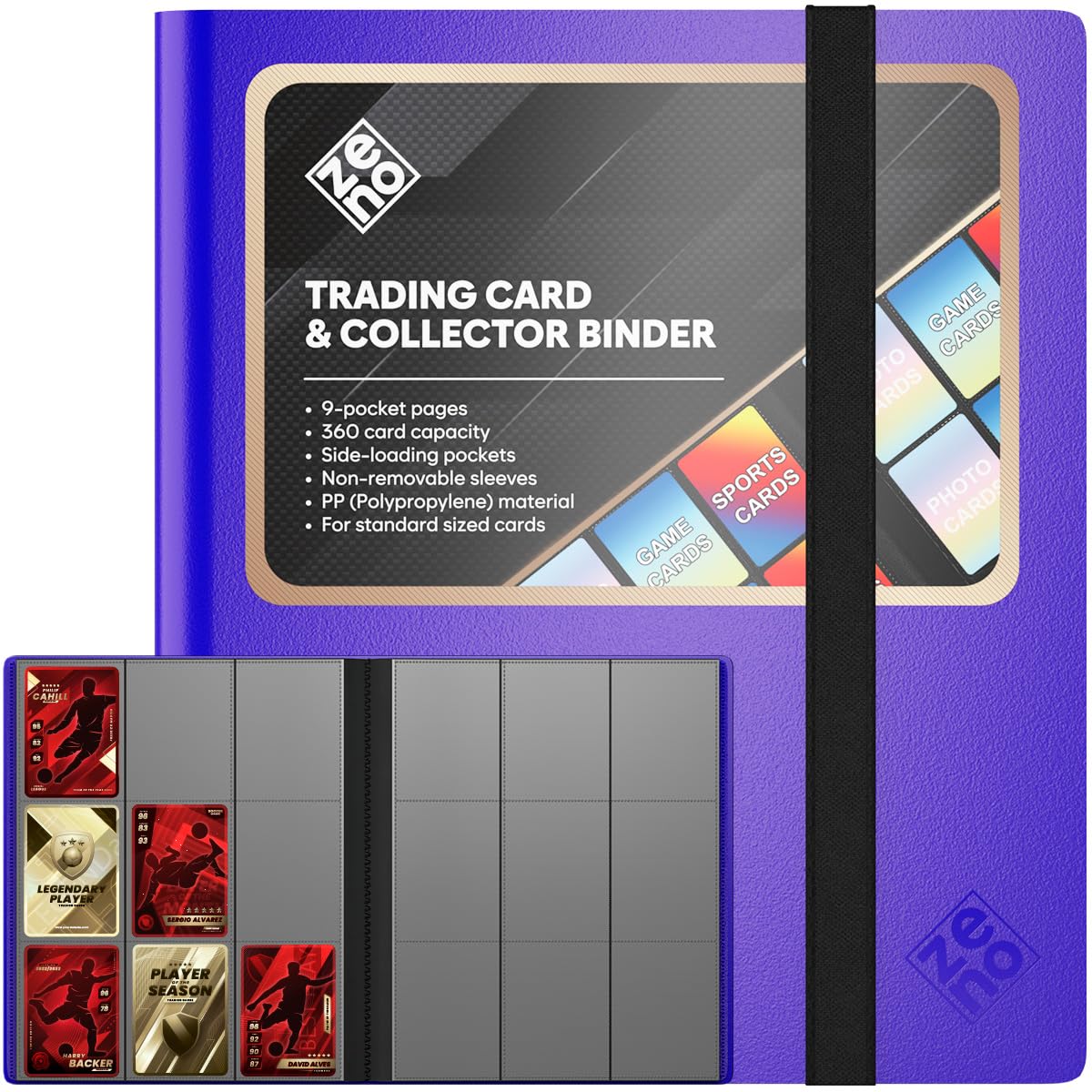 Trading Card Binder 9 Pocket, Card Collection Binder with 360 Capacity, Side Loading Nonremovable Sleeves