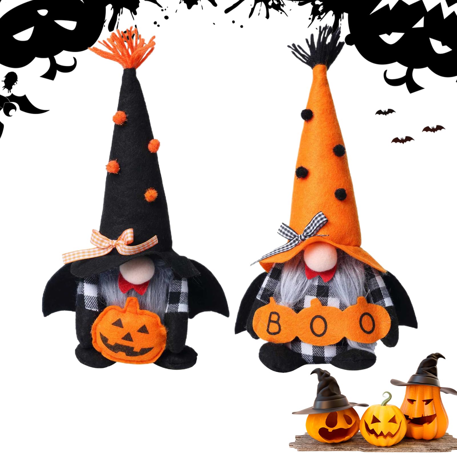 Nains d'Halloween Décoration Stable sans Chute Ornements Prêts à Poser pour Table et Meubles