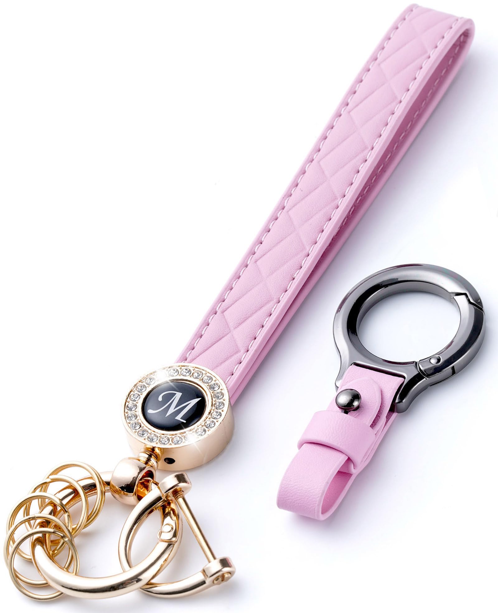 HONYJOOMLeather Wristlet Keychains, Women Car Key Fob Keychain with Letter, Cute Leather Key Chains Holder, Set of 2