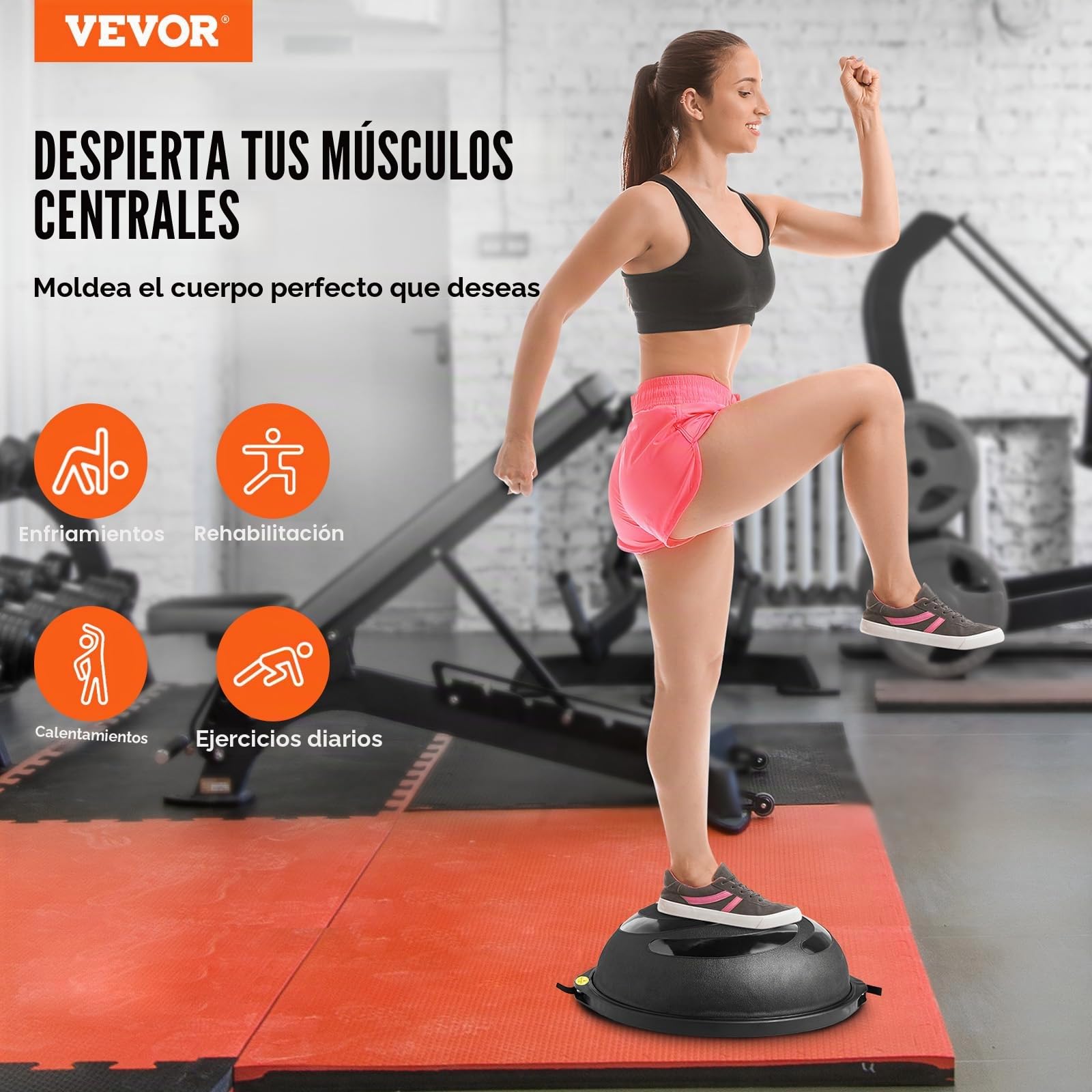 VEVOR Entrenador de media pelota de ejercicio, 23/26 pulgadas, pelota de estabilidad de 1500 libras, pelota de yoga con bandas de resistencia y bomba de pie, pelota de fitness de fuerza para gimnasio