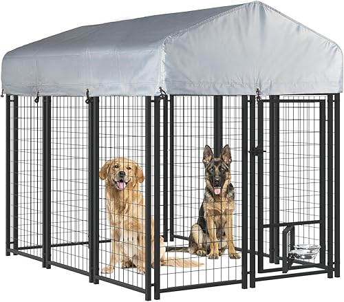 Miniatura 8 de LEMBERI Perrera exterior para perros de 8 x 4 x 4 pulgadas con techo para perros grandes, alambre soldado de alta resistencia con cierre seguro