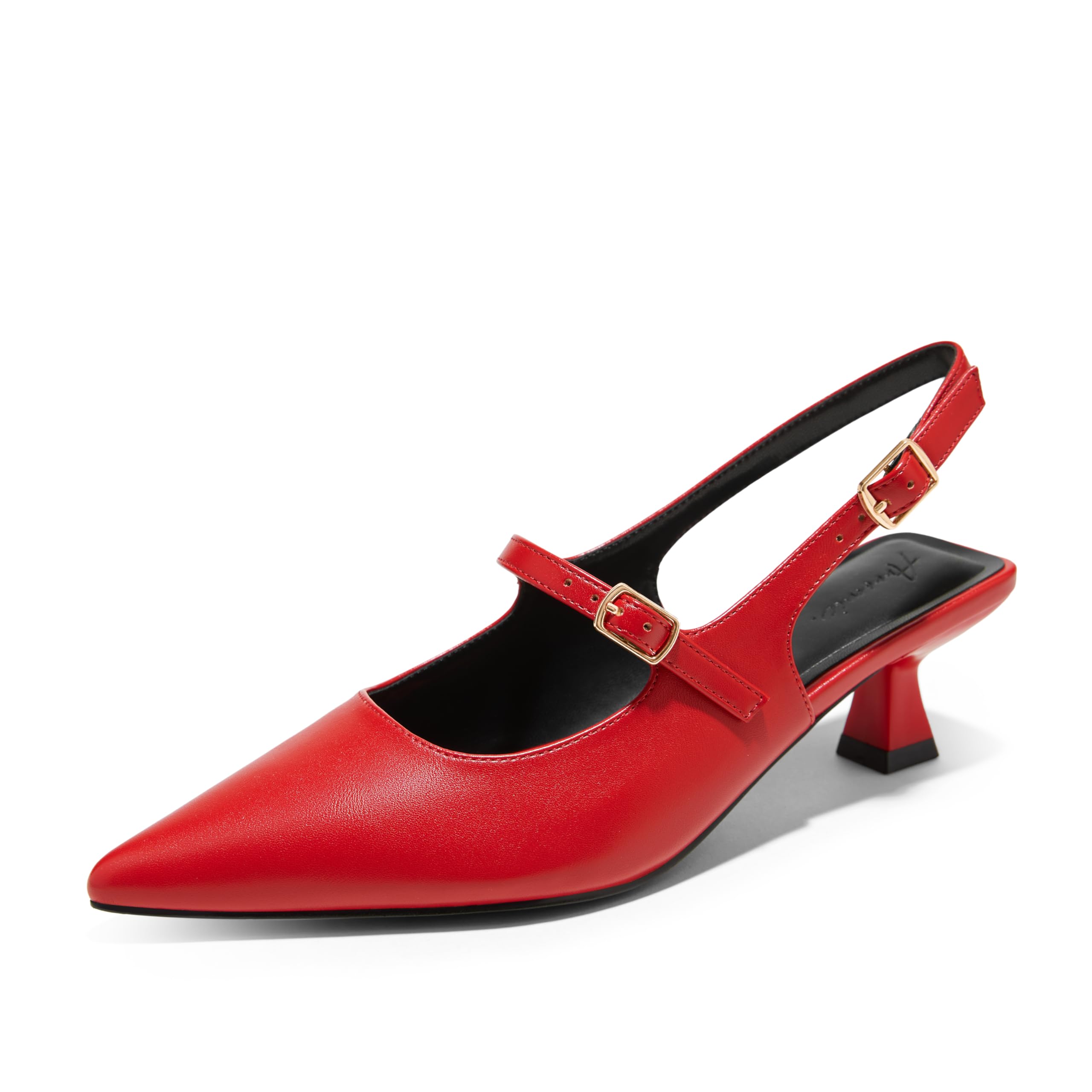 Arromic Women's Slingback Kitten Heel Pumps 2 Inch Mary Jane Strap Pointed Toe Dress Shoes for Wedding Work Daily Wear (Black/Nude/Red/Silver/White)