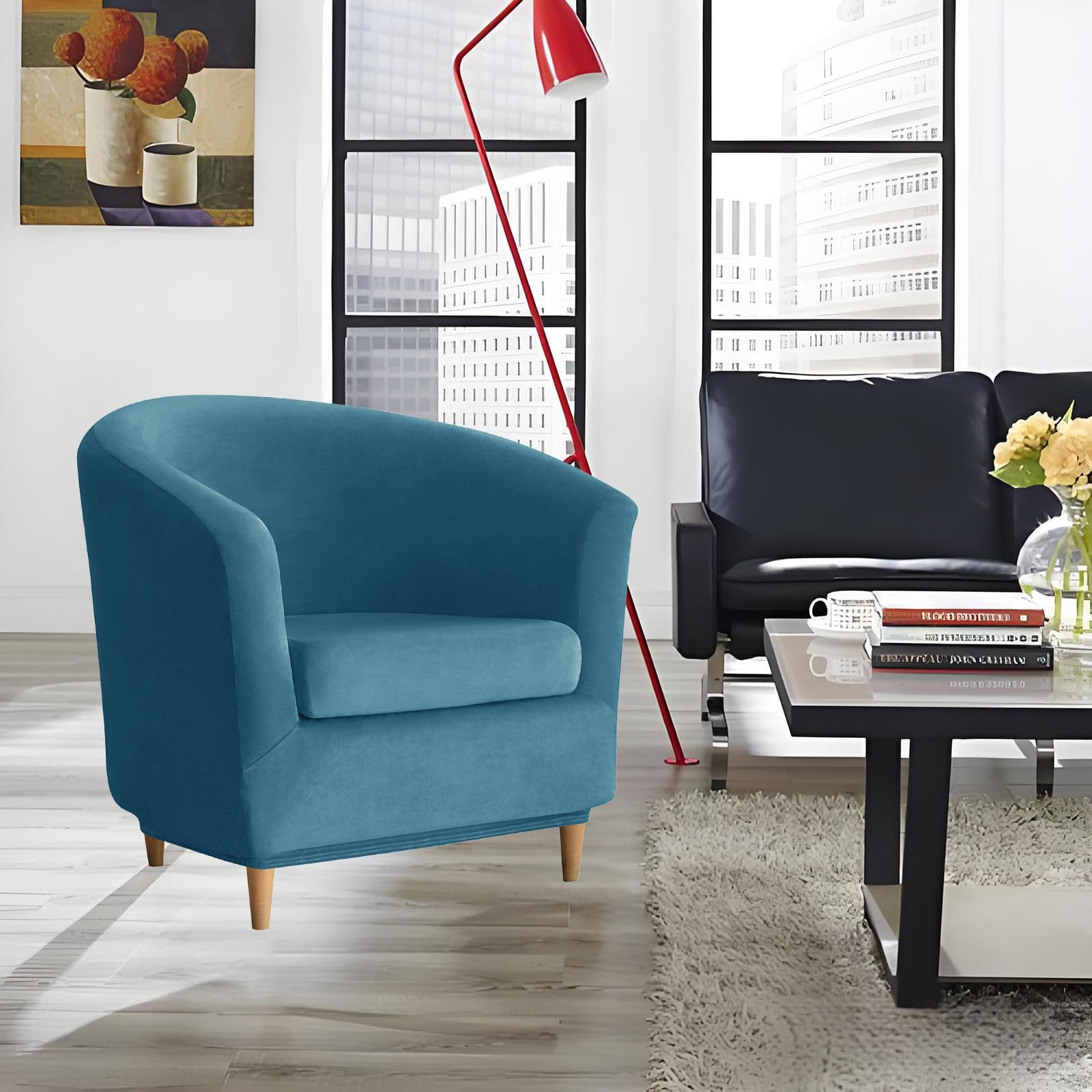 Fundas de terciopelo para silla de baño, 2 piezas, funda elástica suave para silla de club con fundas extraíbles para sillón y parte inferior elástica, protector de muebles para el hogar, bar, color