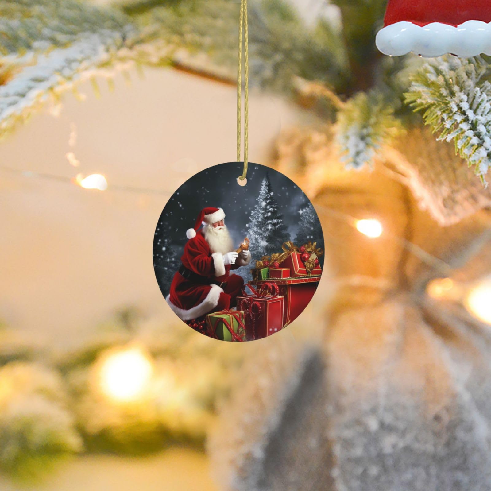 Christmas Ornaments for Christmas Tree Decoration Ceramic Hanging Merry Christmas Ornament with Gold Ribbon Crafts Round Pendant for Keepsake Gifts Glass Xmas Decor Party Supplies