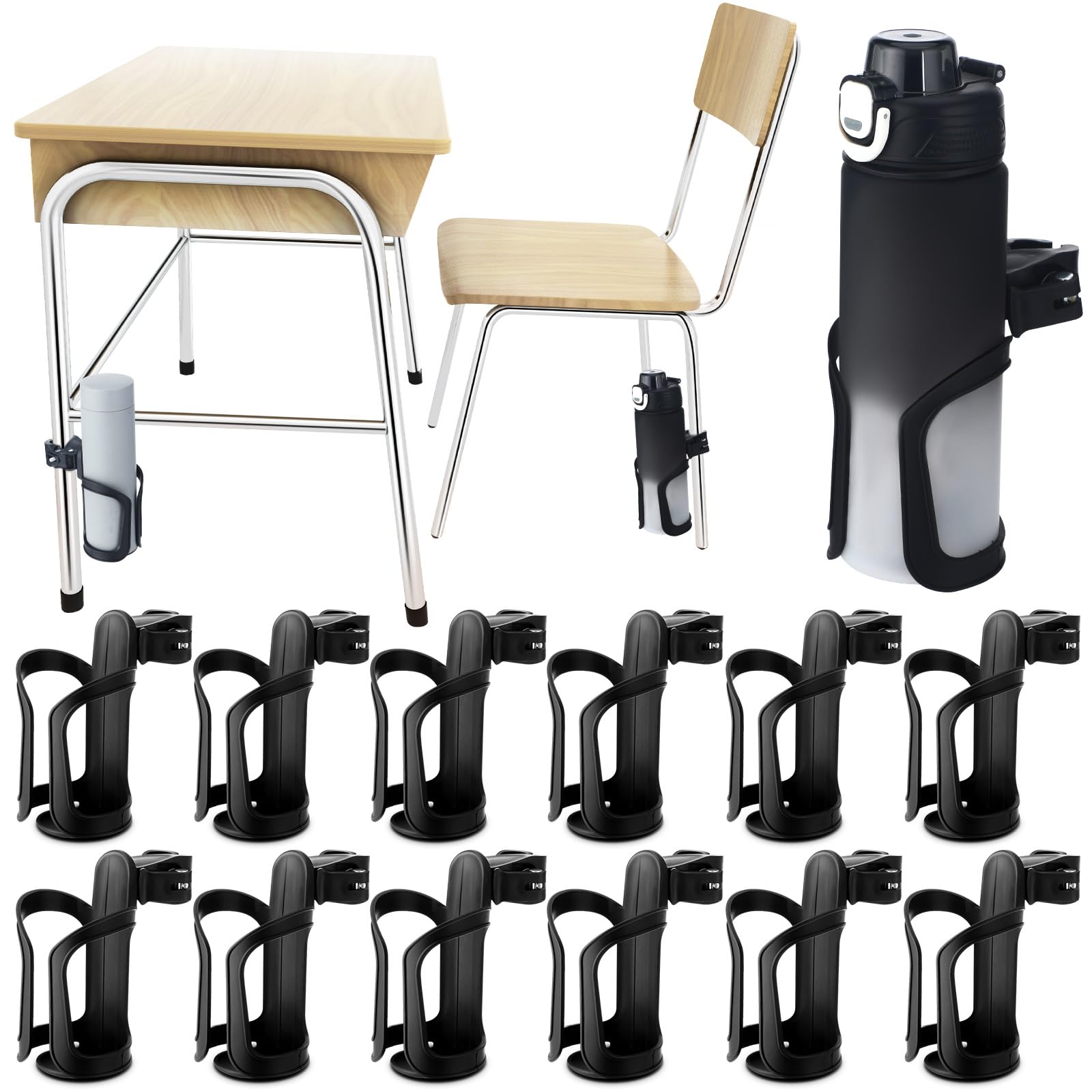 Reallnaive 12 Pcs Water Bottle Holder for Classroom Desk Cupholder Back to School Gift for Student Anti-Spill 360° Rotating Water Bottle Holder for