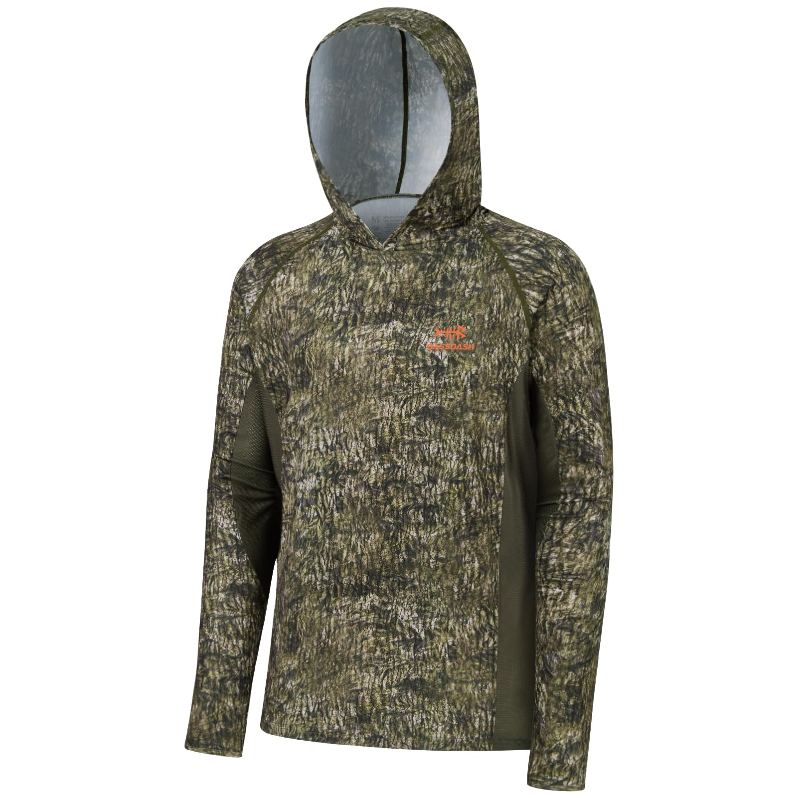 BASSDASHMen's UPF 50+ Lightweight Hunting Camo Hoodie Quick Dry Performance Long Sleeve Fishing Shirt with Hood FS30M