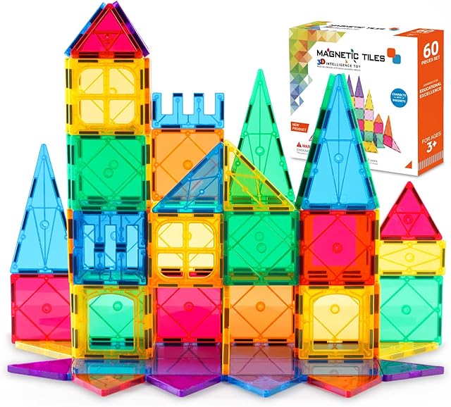 Magnetic Building Blocks, 60 PCS Kids Magnetic Tiles Set - Building Construction Educational Magnet Toys Gift for Boys And Girls Age 3 4 5 6 7 Year old