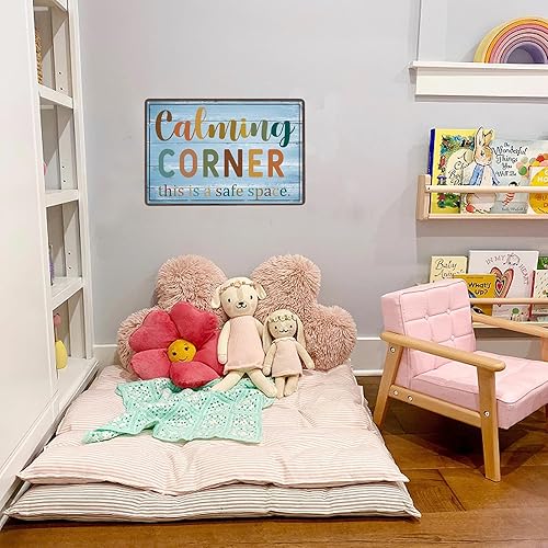 Miniatura 3 de Divertido letrero de metal de estaño calmante para esquina con espacio seguro, arte de pared para aula, decoración educativa para el aula, adecuado