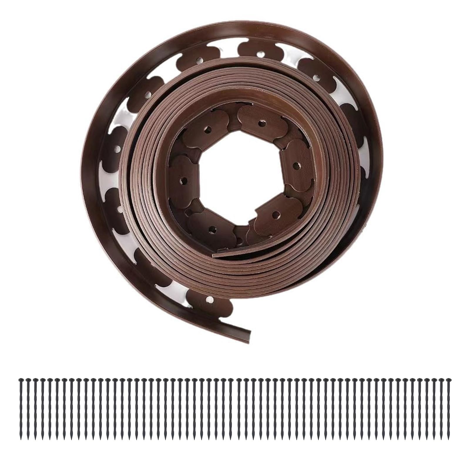 Bordo per Aiuole da Giardino 10 m con 60 Picchetti – Bordura per Prato in Plastica Flessibile, Altezza 5 cm – Separatore per Aiuole e Vialetti, Marrone