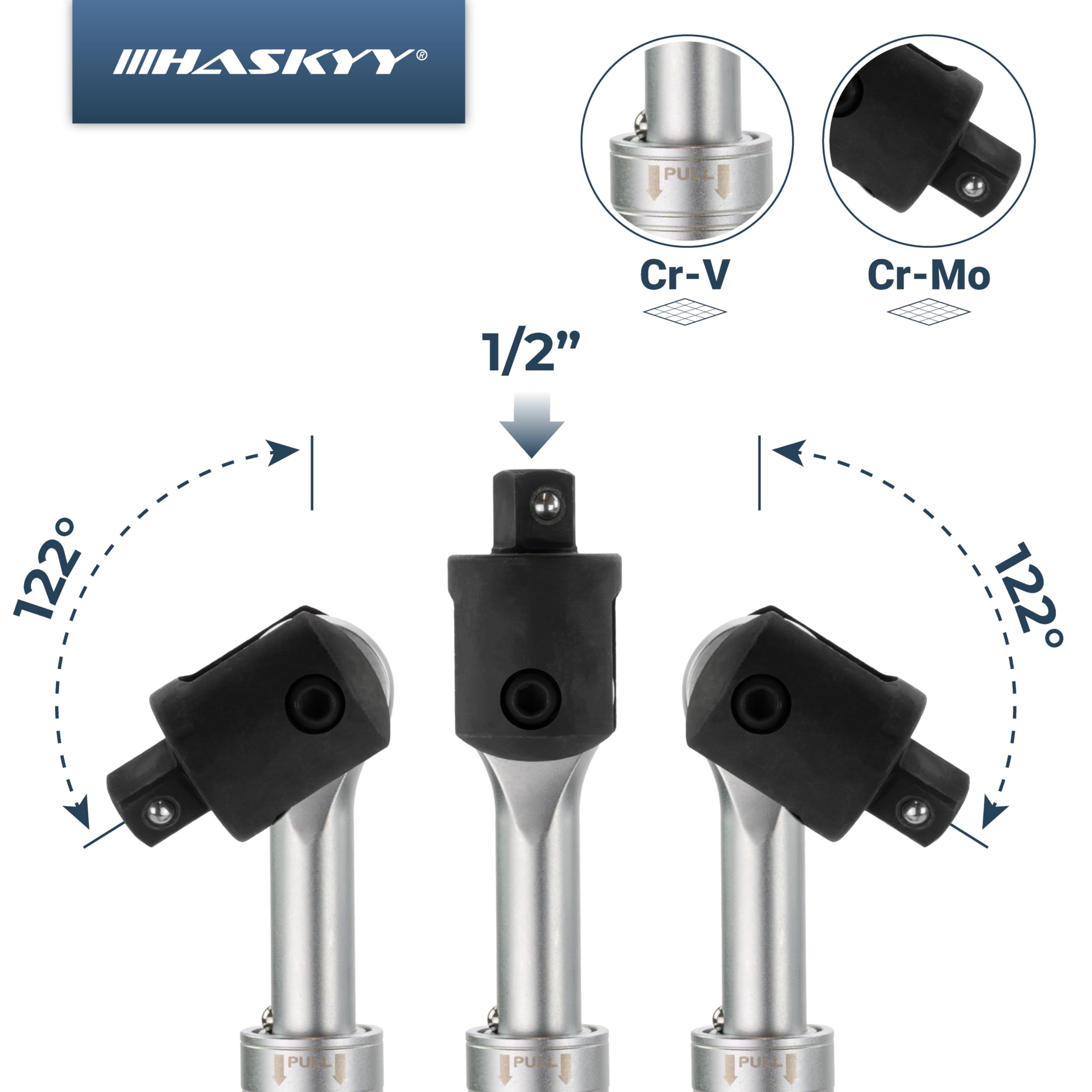 HASKYY Gelenkgriff 1/2 Zoll Ausziehbar Gelenkschlüssel 50-64cm Teleskop Gelenkhebel mit Drehmoment 768NM Schiebegriff mit Gelenk