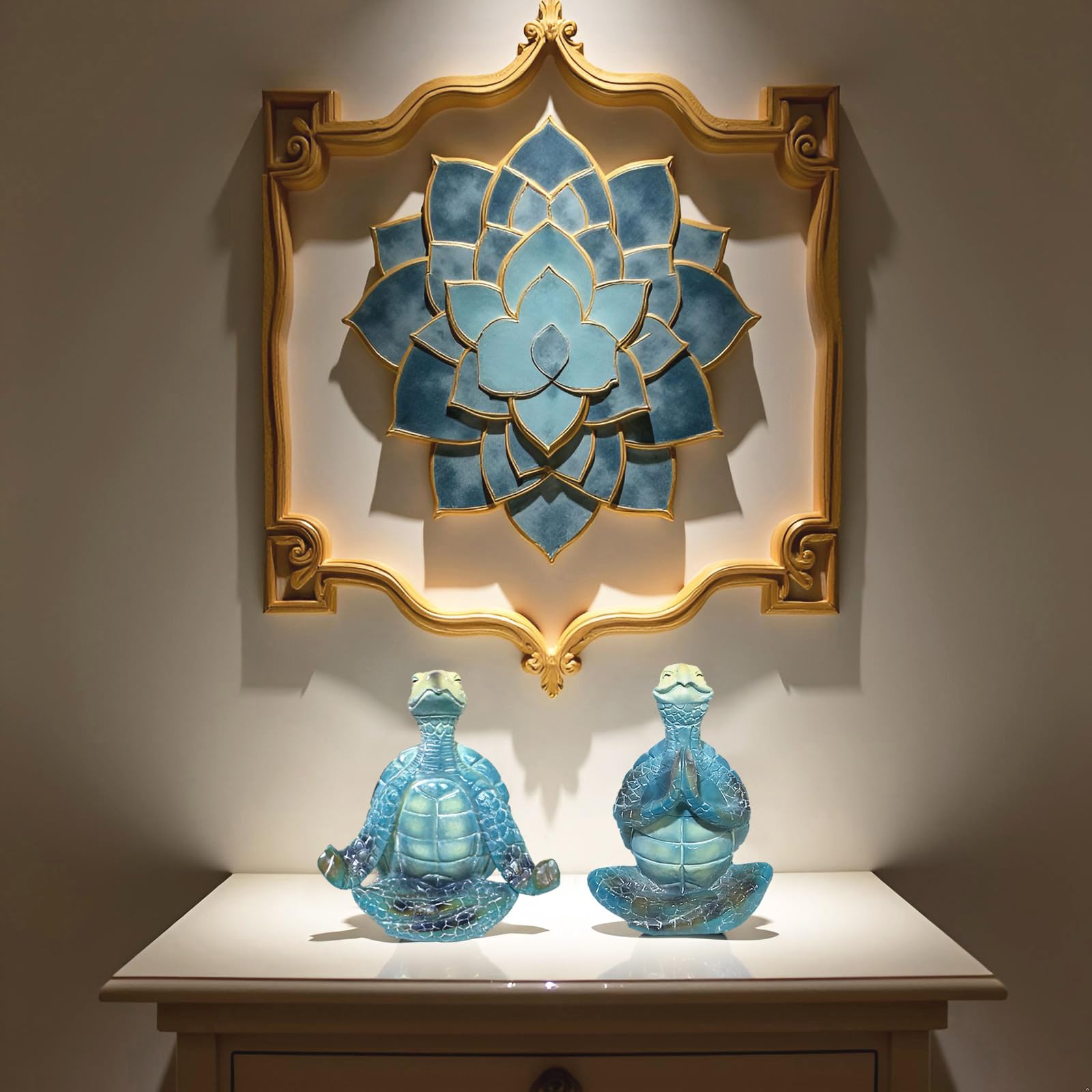 2-Pack Yoga Sea Turtle Figurines - Resin Meditation Desk Statue Decor with Non-Slip Base Zen Ocean Theme Table Shelf Sculptures Beach Bathroom Office Decoration Gifts for Women Turtle Lovers