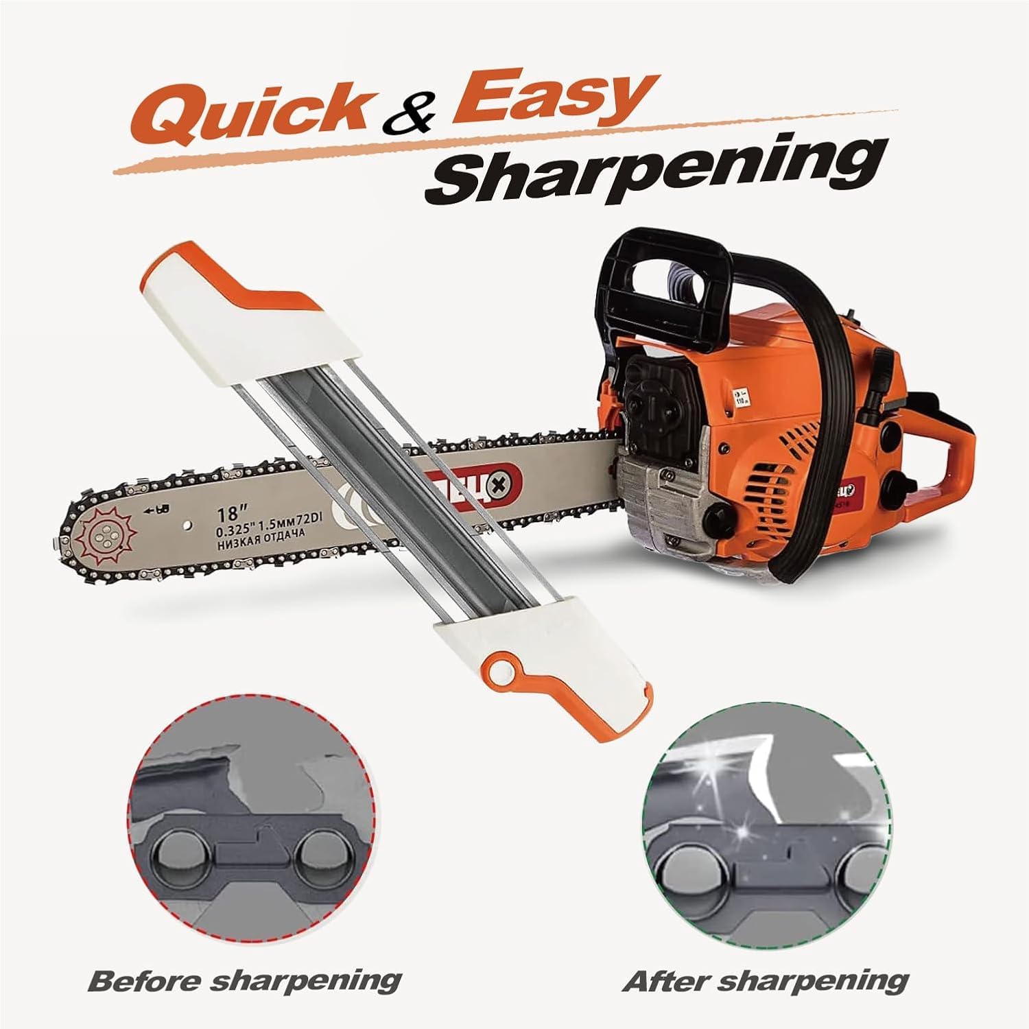 Aiguiseur de tronçonneuse 2 en 1 - Pas de 0,95 mm - Diamètre de la lime : 5,5 mm - Outil d'affûtage facile pour chaîne de tronçonneuse Stihl de 40,6 cm, 45,7 cm et 50,8 cm avec pas de 0,9 cm