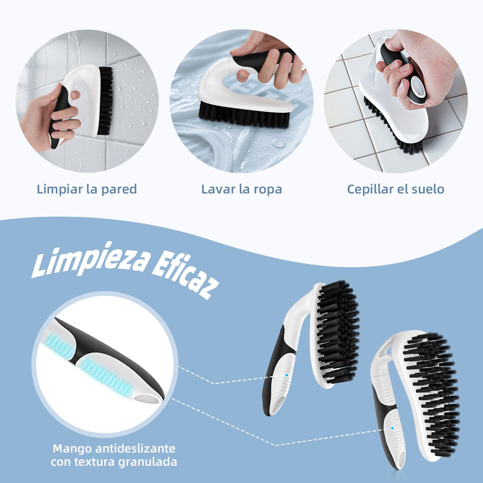 Cleangor Set de 3 Cepillos de Limpieza, Cepillo para Juntas, Duchas, Cocinas, Inodoros, Negro
